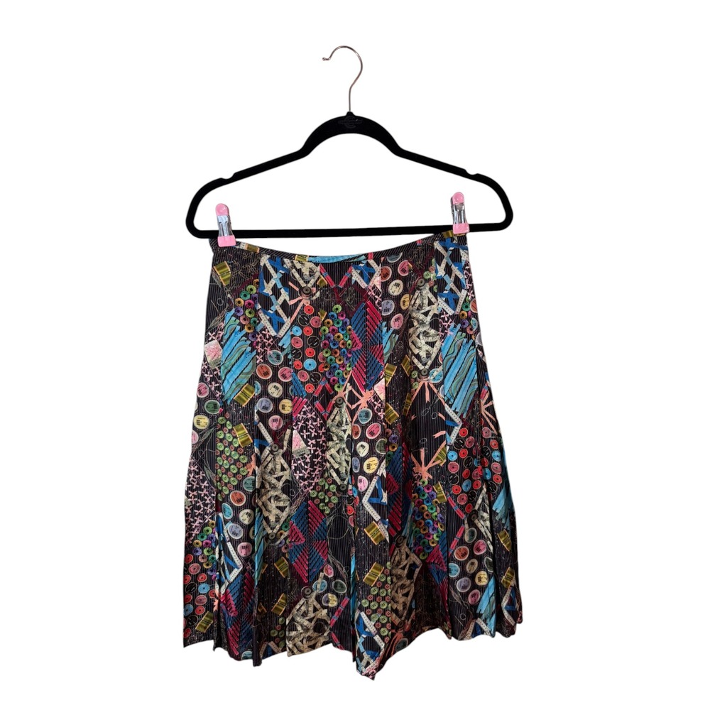 Paul Smith Black Label Rayon Pleated Sewing Print Skirt Women's Size 40 Chic